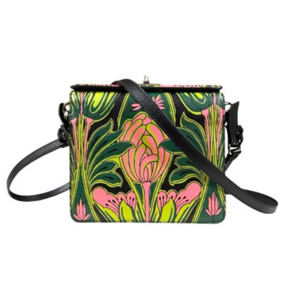 Prada green multicolor botanical leather crossbody bag tulip floral motif